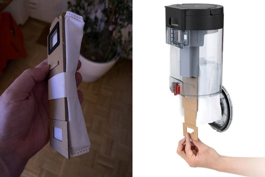 Die Einwegbeutel für die Absaugstation des Roborock S7 sind in der Nahaufnahme zu sehen